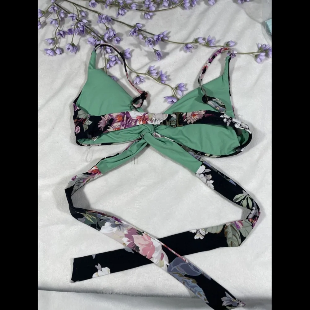 NEW Becca [ Small ]‎ Spring Fling Wrap Top + Bikini Bottoms in Black Floral